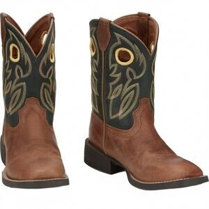 NEW JUSTIN BOOTS boys bowline western boots - broad square toe in brown